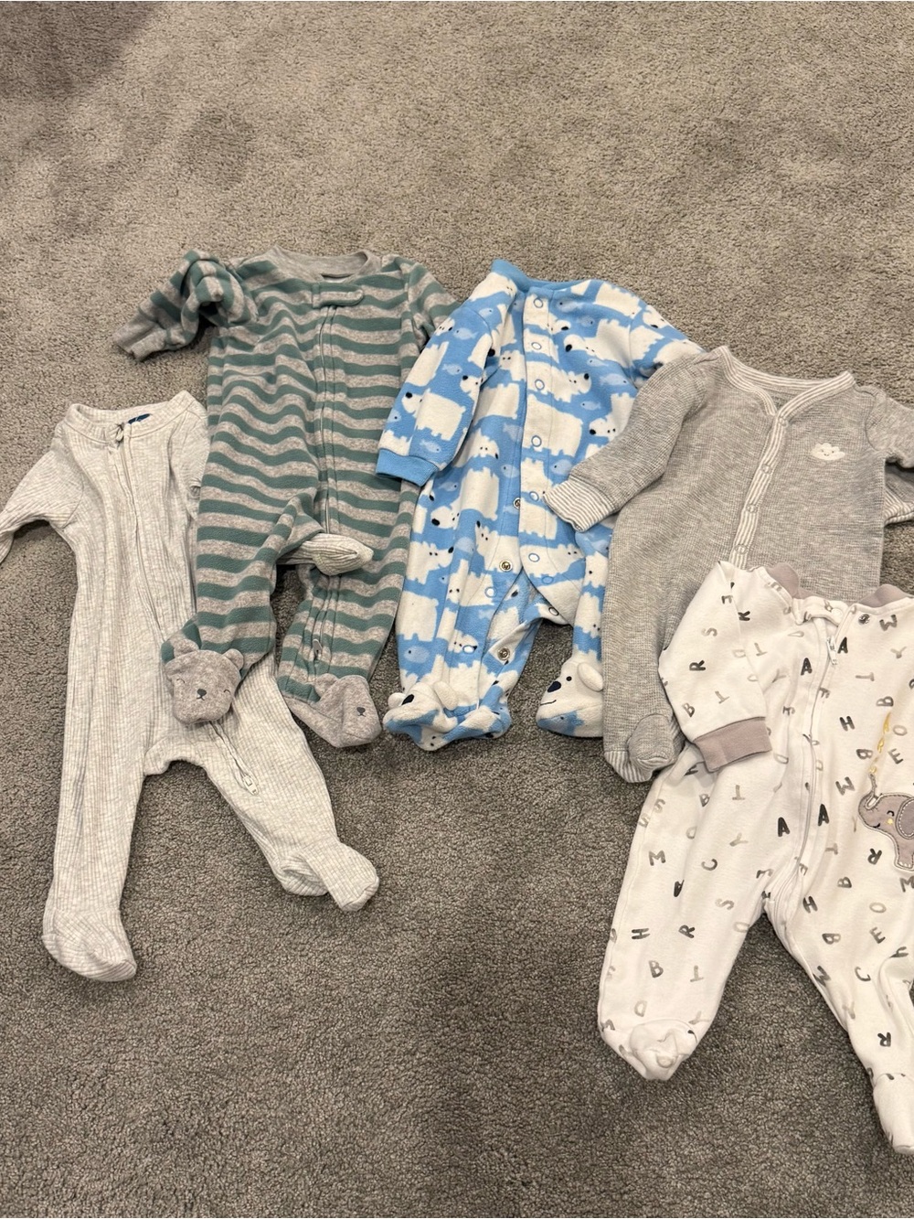 Carter's Mixed Baby Footie Pajama Set - Gray, Green, Blue, White